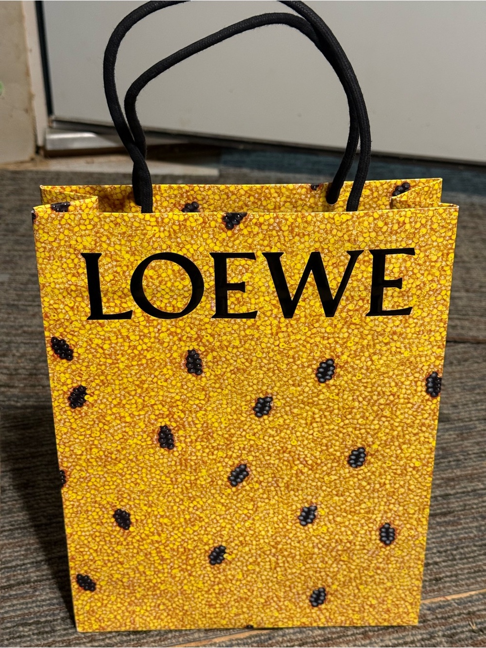 Loewe Yellow Polka Dot Paper Shopping Bag with Black Handles